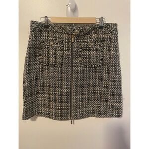 Karl Lagerfeld Paris Tweed Mini Skirt Black Beige Gold Accents Size‎ 12